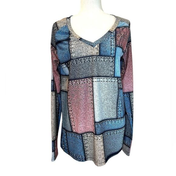 EXCLUSIVE Patchwork Long Sleeve Women’s Top Size Medium - Picture 1 of 7